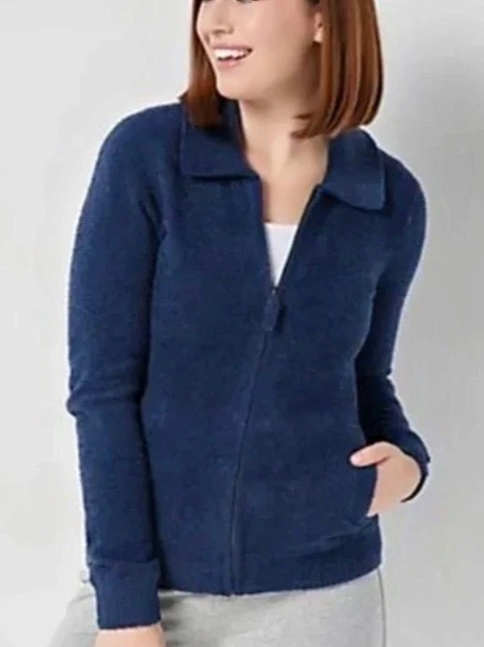 Barefoot Dreams CozyChic Lite Women's Zip-Up Jacket Size Large Blue Marine